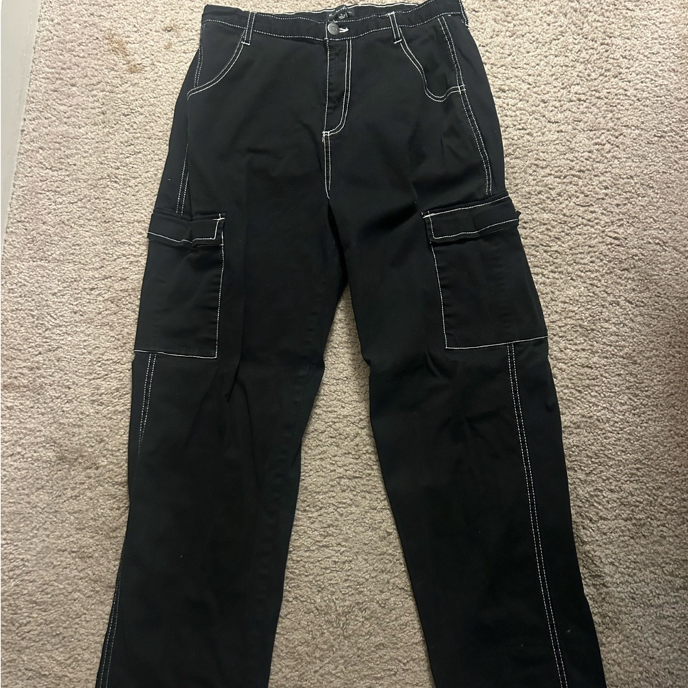 Women’s Black Cargo Style Pants with White Detailing Size Large